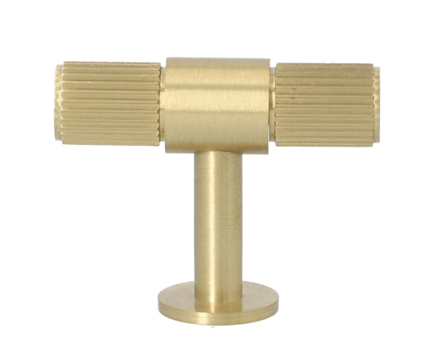 Lines T-Bar Wardrobe/Cupboard Knob - Satin Brass
