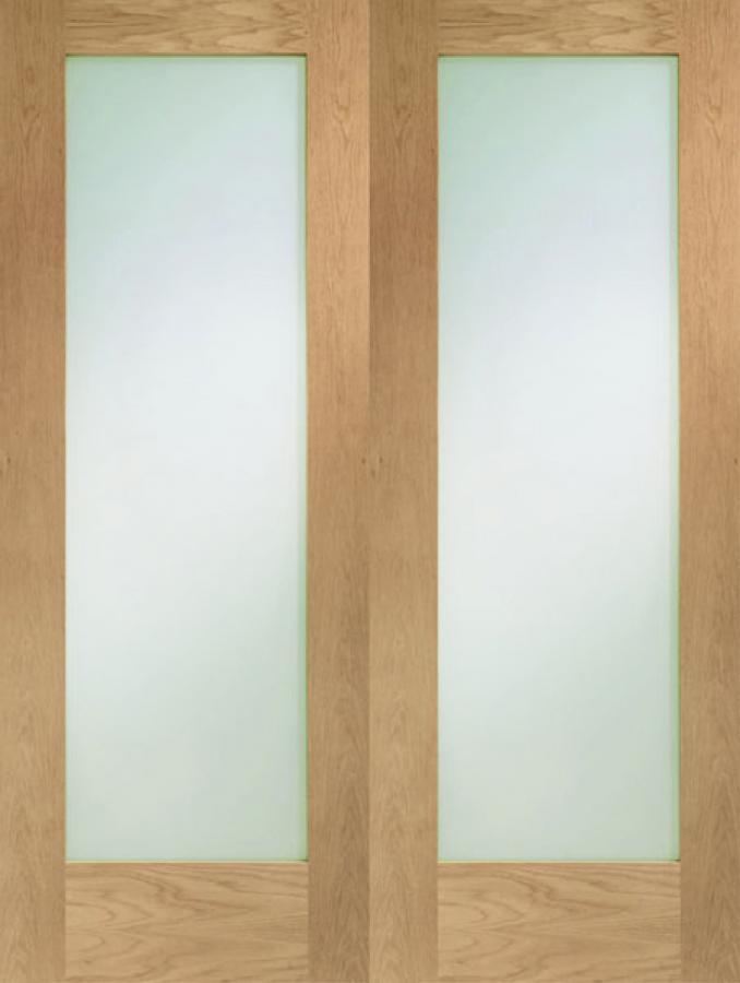 Pattern 10 Internal Oak French Doors with Obscure (sandblasted) Glass