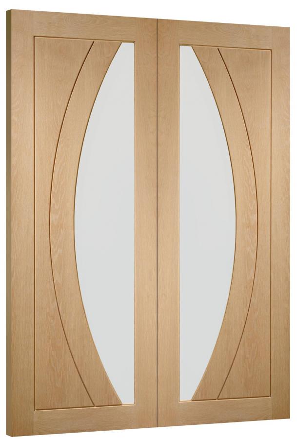 Salerno Oak Prehung Double Door with Clear Glass (un-finished)