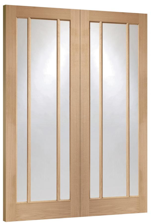 Lincoln Oak Prehung Double Door with Clear Glass (un-finished)