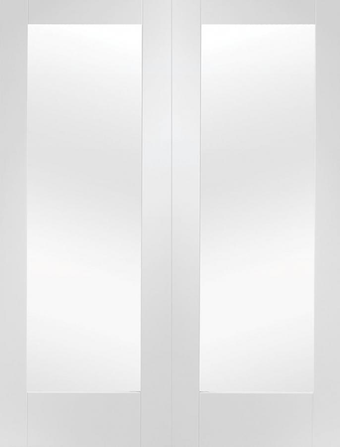 Pattern 10 White Prehung Double Door with Clear Glass
