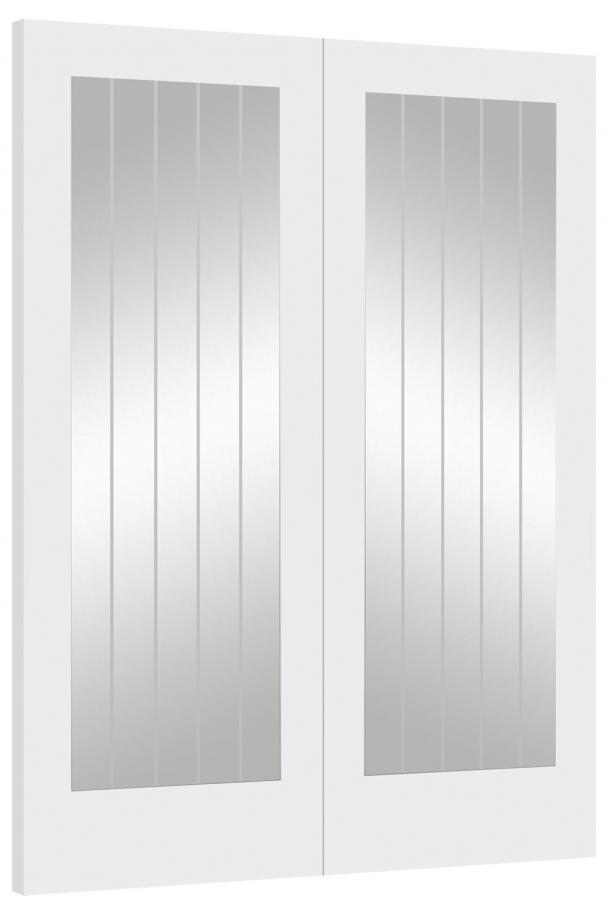 Suffolk White Prehung Double Door with Clear Etched Glass
