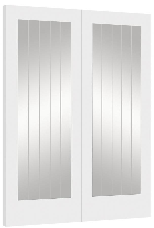 Suffolk White Primed Internal French Door Pair (clear etched glass)