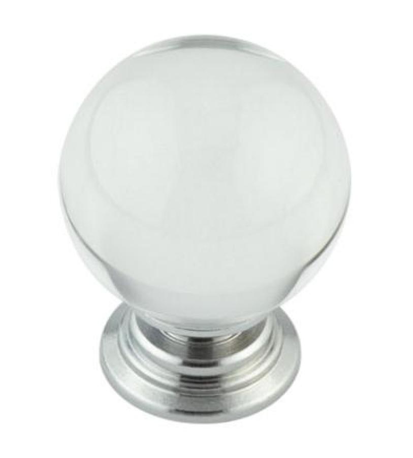 Clear Glass Cupboard/Wardrobe Knob - Polished Chrome