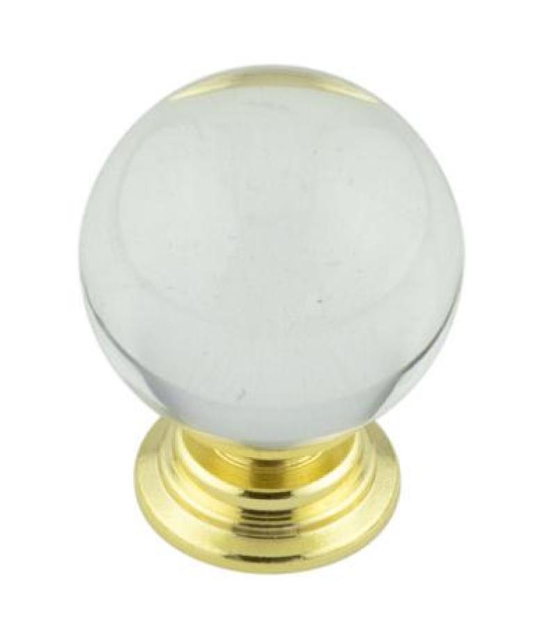 Clear Glass Cupboard/Wardrobe Knob - Polished Brass