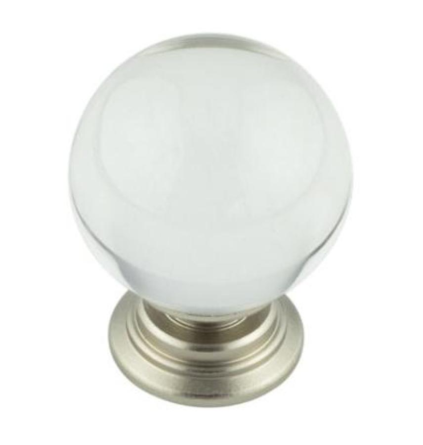 Clear Glass Cupboard/Wardrobe Knob - Satin Nickel