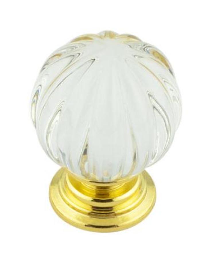 Pumpkin Glass Cupboard/Wardrobe Knob - Polished Brass