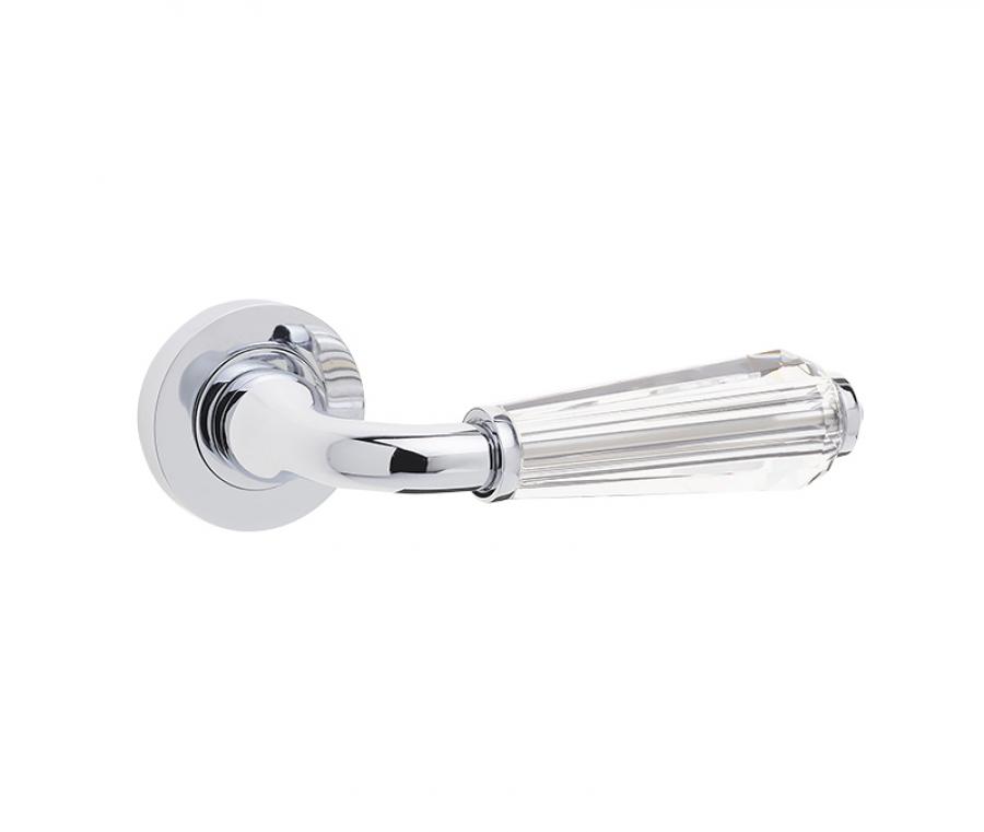 Fluted Glass Lever Door Handle Set - Polished Chrome