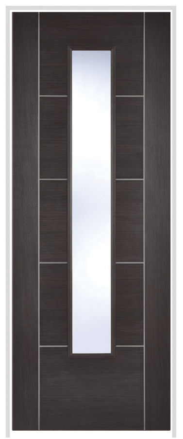 Vancouver Laminate Dark Grey Prehung Door with Clear Glass