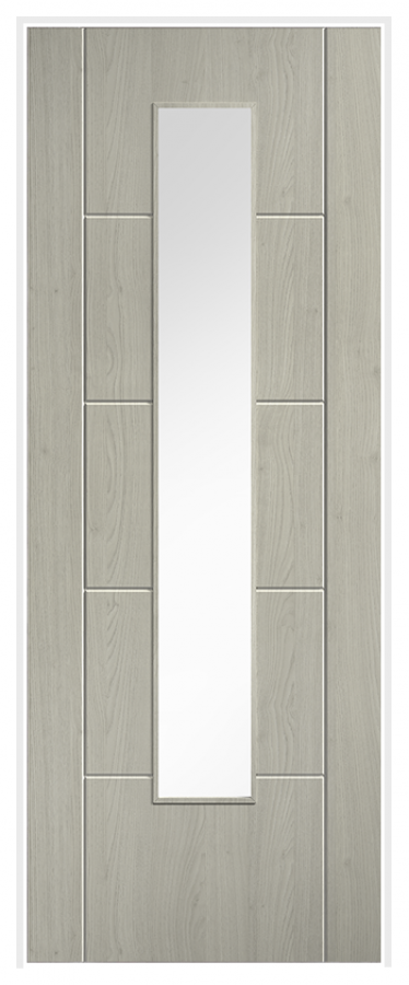 Contemporary Light Grey Laminate Prehung  Door with Clear Glass