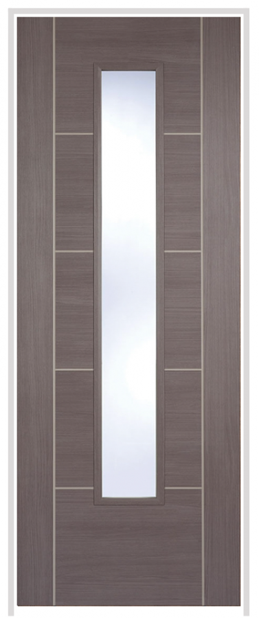 Vancouver Laminate Medium Grey Prehung Door with Clear Glass