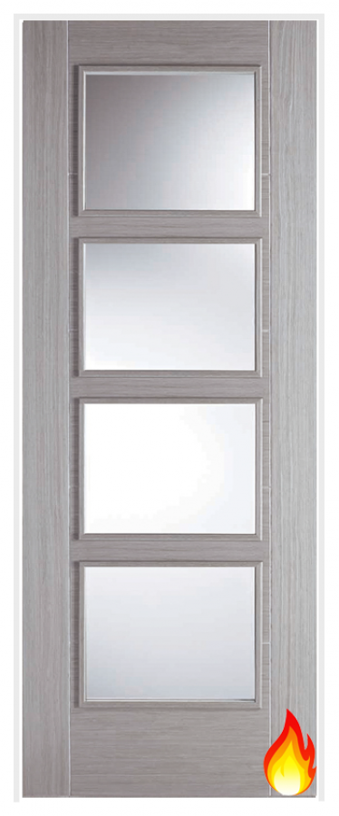 Vancouver Light Grey Prehung Internal Fire Door with Clear Glass