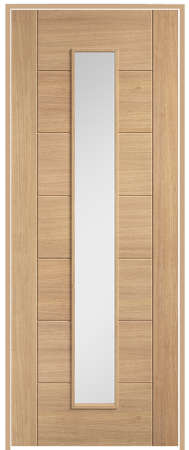 Carini Long Light with Clear Glass Prehung Oak Door (un/pre-finished)