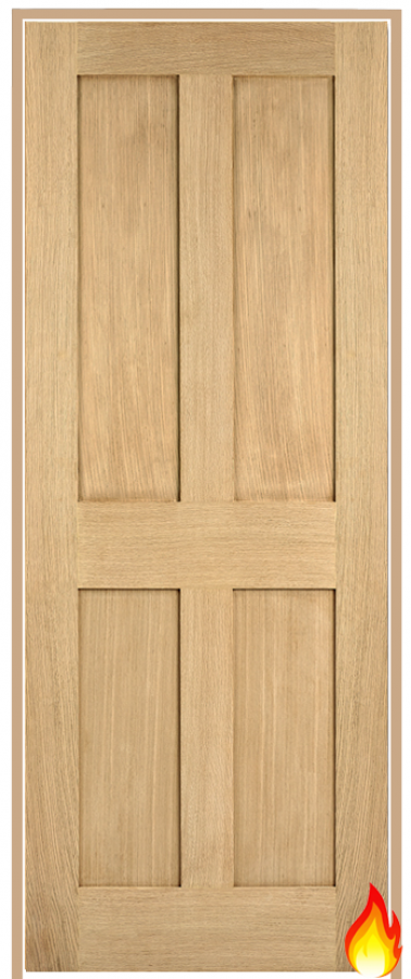 London 4 Panel Oak Prehung Fire Door (un/pre-finished)