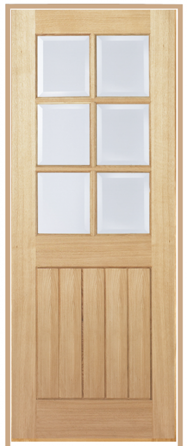 Mexicano 6-Light with Clear Bevelled Glass Prehung Oak Door