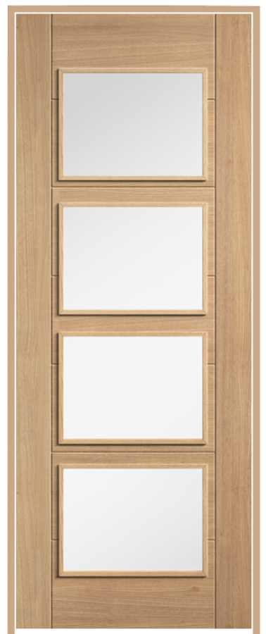 Carini 4-Light with Clear Glass Prehung Oak Door (pre-finished)