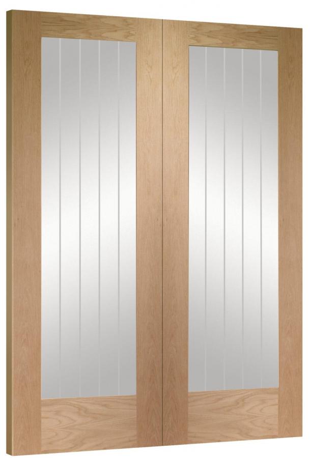 Mexicano Oak Prehung Double Door with Clear Etched Glass (un-finished)