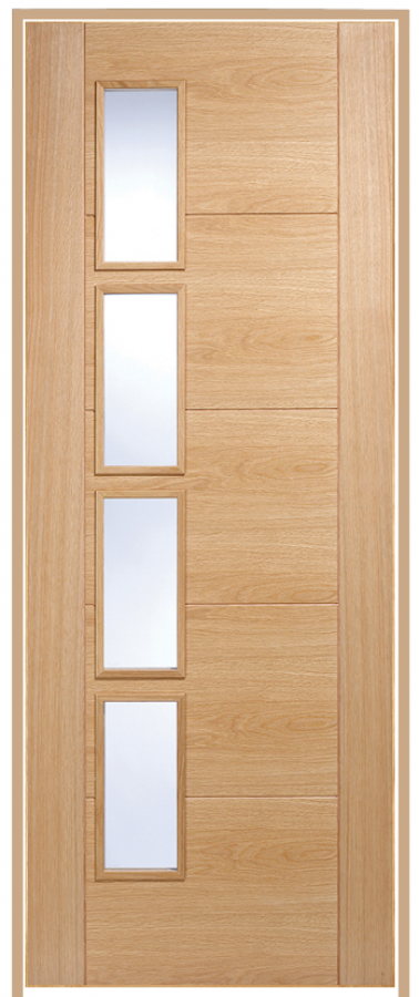 Vancouver 4-Light Offset Oak Prehung Door (pre-finished)