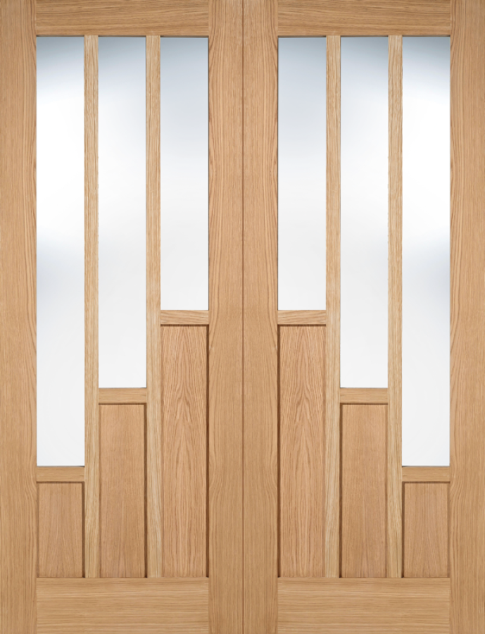 Coventry Oak Prehung Double Door with Clear Glass (pre-finished)