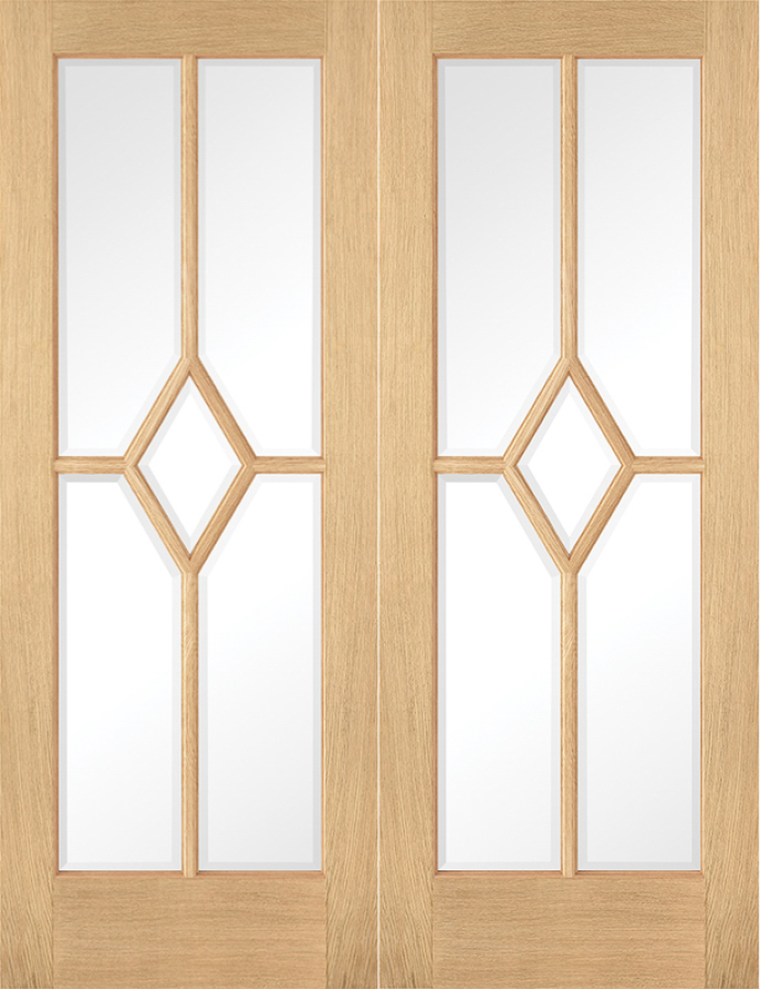 Reims Oak Prehung Double Door with Clear Glass (pre-finished)