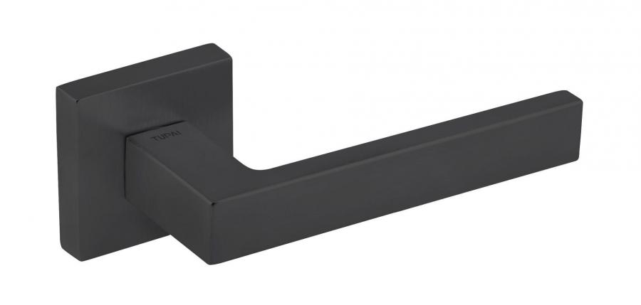 Tupai Rapido Quadraline Rillo Matt Black Lever Handle on Square Rose