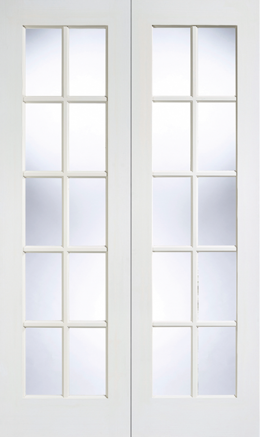 GTPSA White Primed Prehung Double Doors with Clear Glass