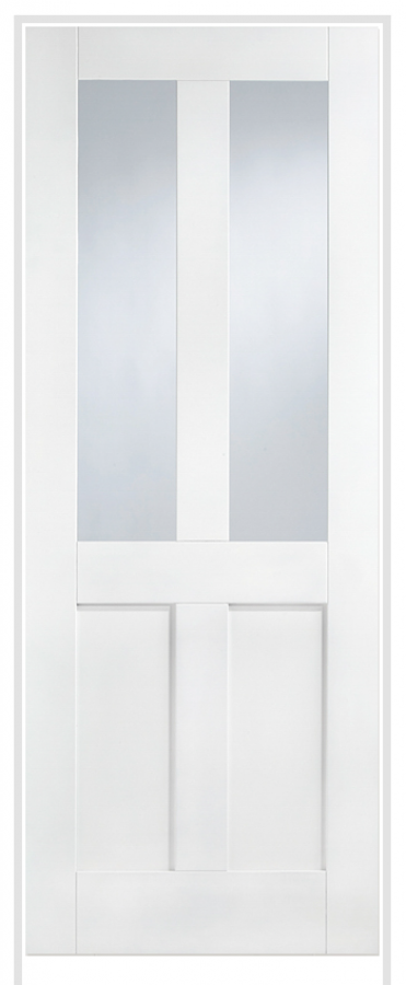 London 4 Panel Primed White Prehung Door with Clear Glass