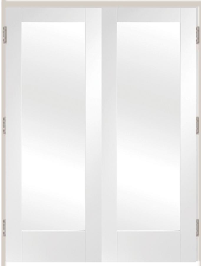 Pattern 20 White Primed Prehung Double Doors with Clear Glass