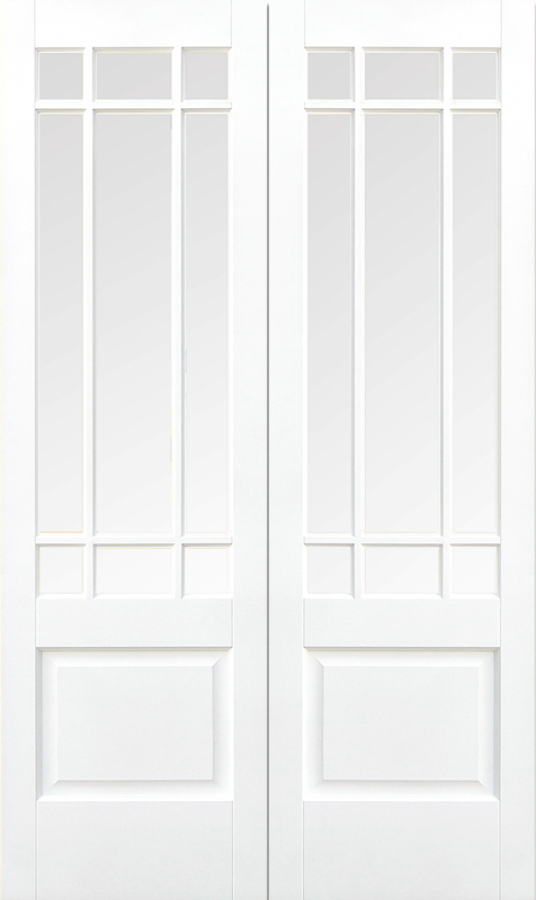 Downham White Primed Prehung Double Doors with Clear Glass