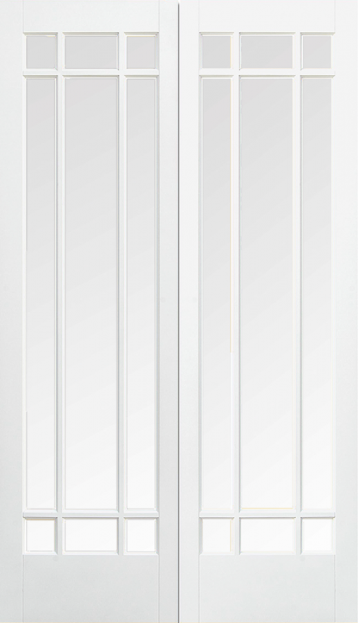 Manhattan Internal White Primed Double Doors (clear bevelled glass)