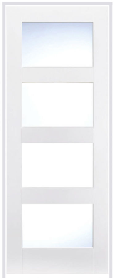 Shaker 4 Panel Primed White Prehung Door with Clear Glass