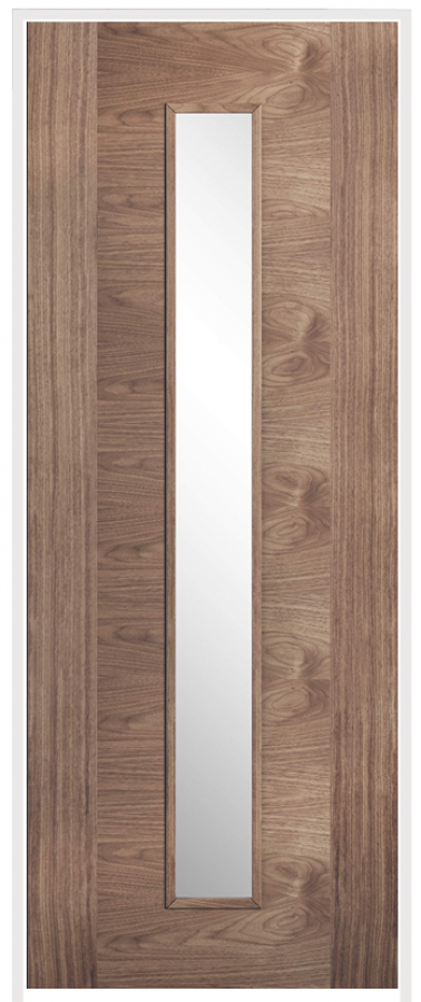Sofia Walnut Prehung Internal Door with Clear Glass
