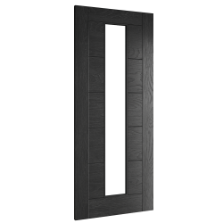 Seville 1-L Brushed Black Door with Clear Glass (18mm Lippings)