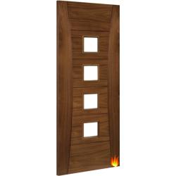 Pamplona Walnut Door Fire Door with Clear Glass (pre-finished) FD30