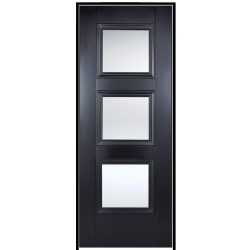 Amsterdam Black Prehung Door with Clear Bevelled Glass