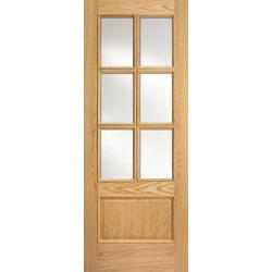 Iris 1 Panel 6-Light Oak Glazed Door with Raised Mouldings