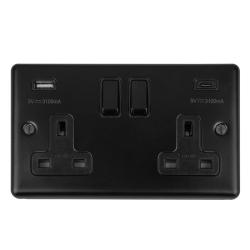13Amp 2 Gang switched socket with 3.1Amp USB A+C
