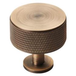 Knurled Radio Cupboard Knob - Antique Brass