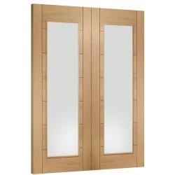Palermo Oak Prehung Double Door with Clear Glass (un-finished)