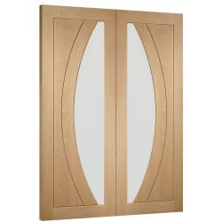 Salerno Oak Prehung Double Door with Clear Glass (un-finished)