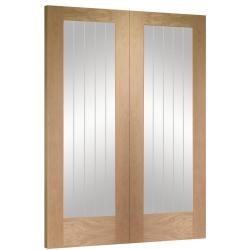 Suffolk Oak Prehung Double Door with Clear Etched Glass (un-finished)