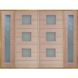 Modena 3-Light Hardwood Double Front Doors With Sidelights