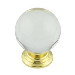 Clear Glass Cupboard/Wardrobe Knob - Polished Brass