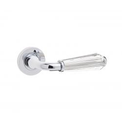 Fluted Glass Lever Door Handle Set - Polished Chrome