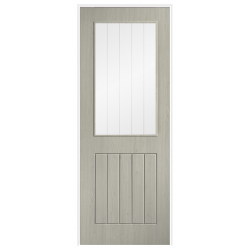 Cottage Light Grey Laminate Prehung  Door with Clear Etched Glass