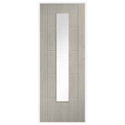 Contemporary Light Grey Laminate Prehung  Door with Clear Glass