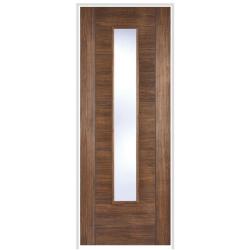Vancouver Laminate Walnut Prehung Door with Clear Glass