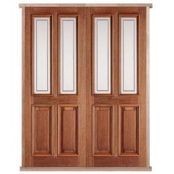 Derby Etched (62mm) Hardwood PreHung Oak Double/French Doors