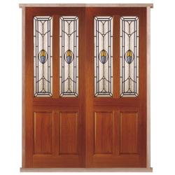 Edwardian Blue Hardwood PreHung Oak Double/French Doors