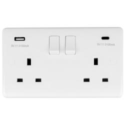 13Amp 2 Gang Switched Socket with USB A+C